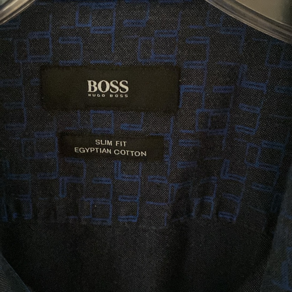 BOSS HUGO BOSS slim fit black blue button-up long-sleeve dress shirt L - Picture 2 of 5